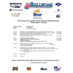 Racers Schedule- March 18-19, 2022- Going Green/Gaming Industry Night